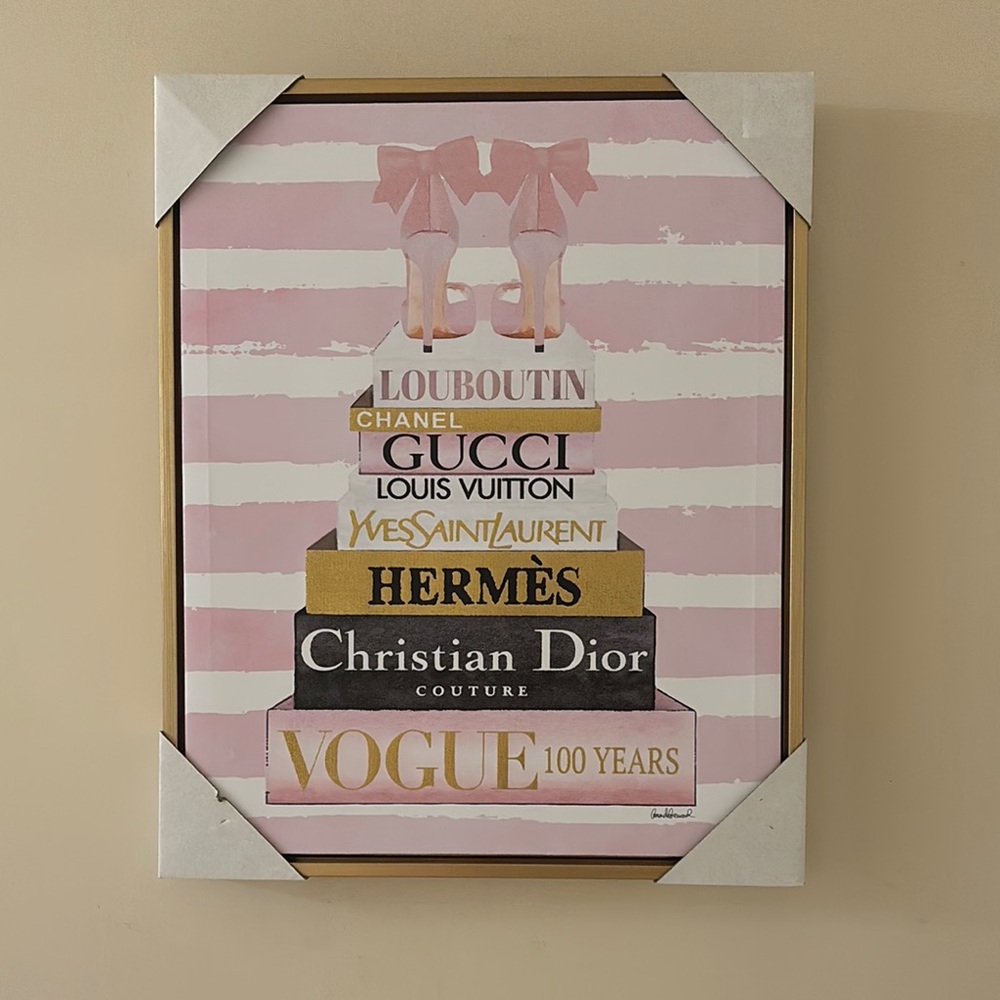 Luxury Fashion Theme Brand Wall Art in Pink and Gold